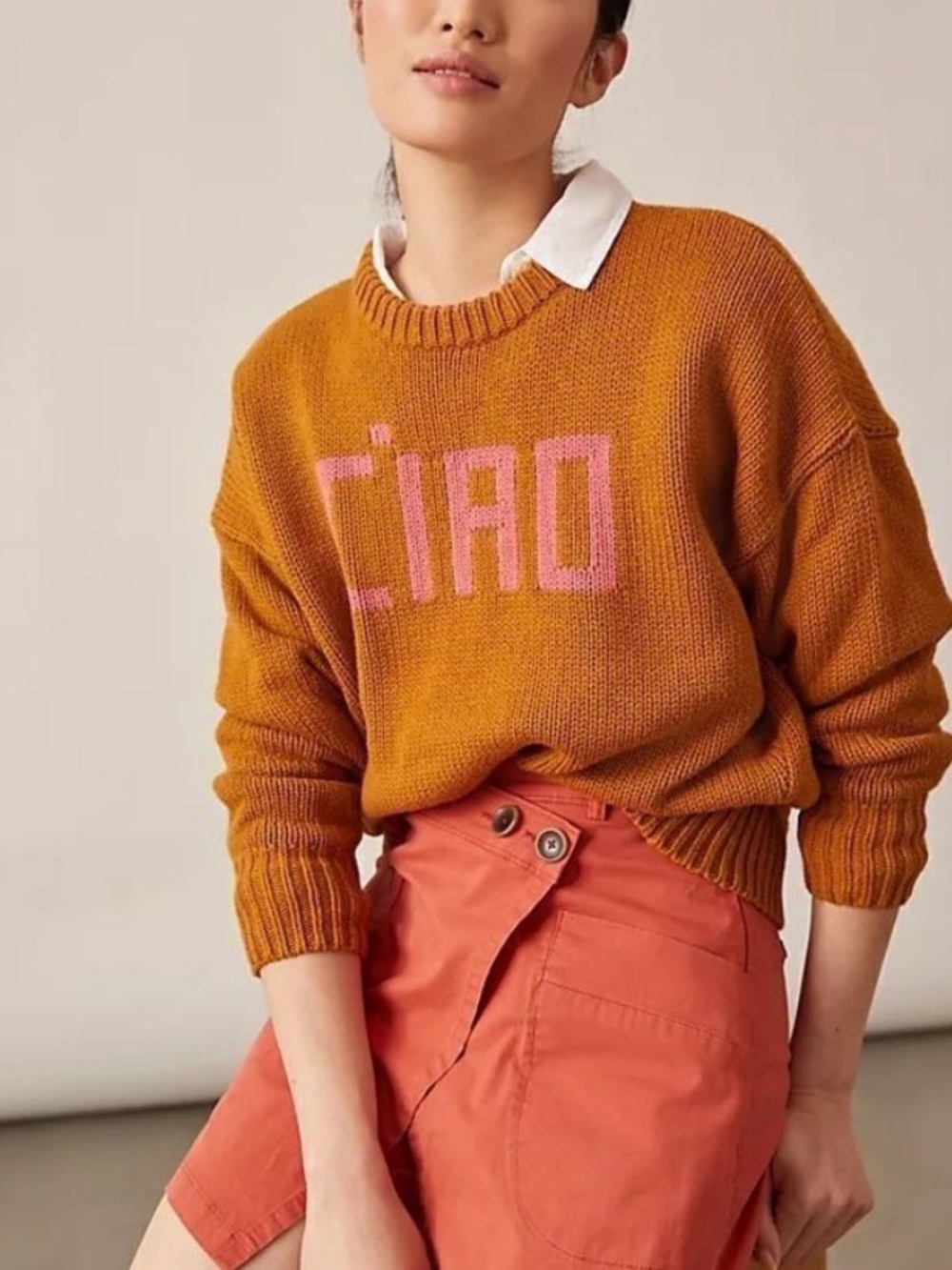 Clare V. Ciao Brown & Pink Pullover Sweater | M